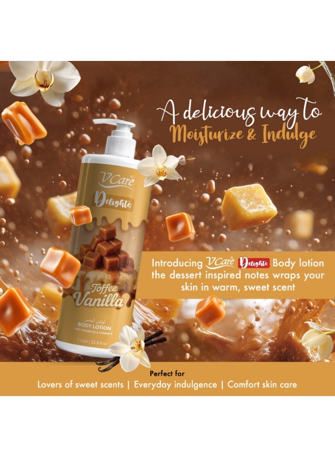 VCare V Care Delight Toffee Vanilla Body Lotion 1L - Deep Moisturizing, Non-Greasy & Fast Absorbing, Gourmand Fragrance - Image 3